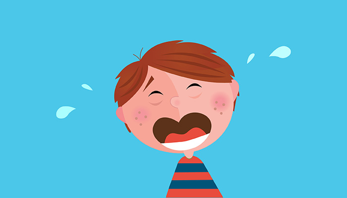 Illustrazione che raffigura un bambino che piange a causa di un dente rotto trauma dentario